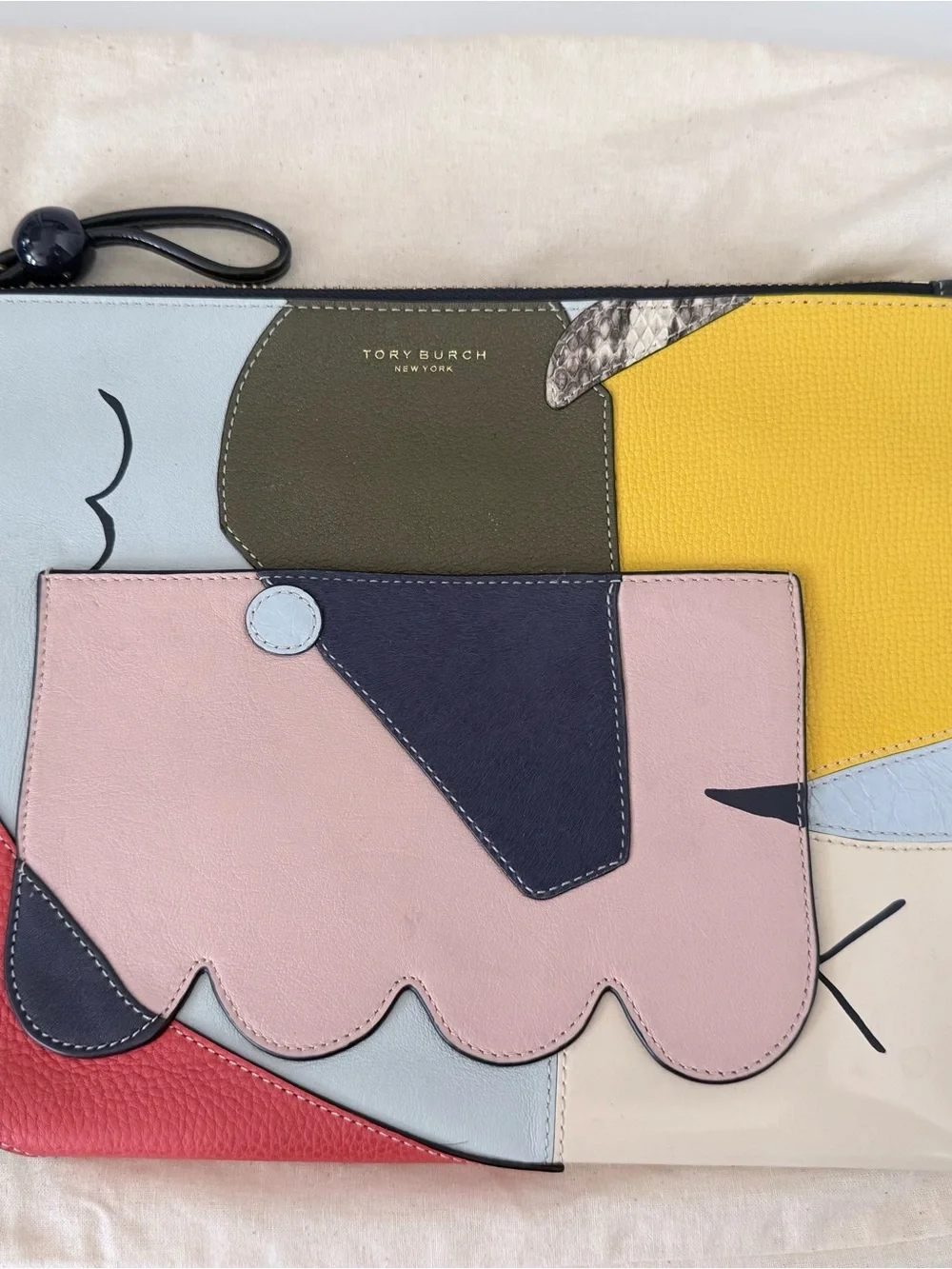 NWOT Tory Burch Walker Patchwork Large Zipper Pouch / Clutch
